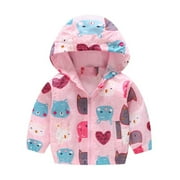 Juebong Deals Toddler Girl Boy Spring Fall Coat Windbreaker with Hoods Baby Zip-up Thin Hooded Jacket Lightweight Cute Print Long Sleeve Windproof Outwear Clothes 1-7T Hallow's gift